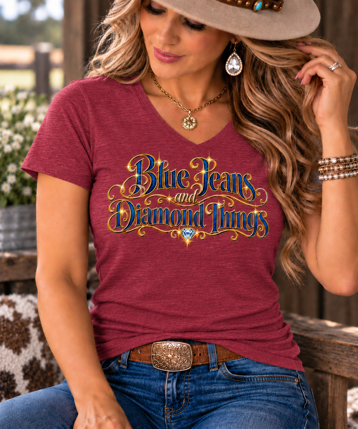 Blue Jeans & Diamond Things -   Women's T‑Shirt V-neck