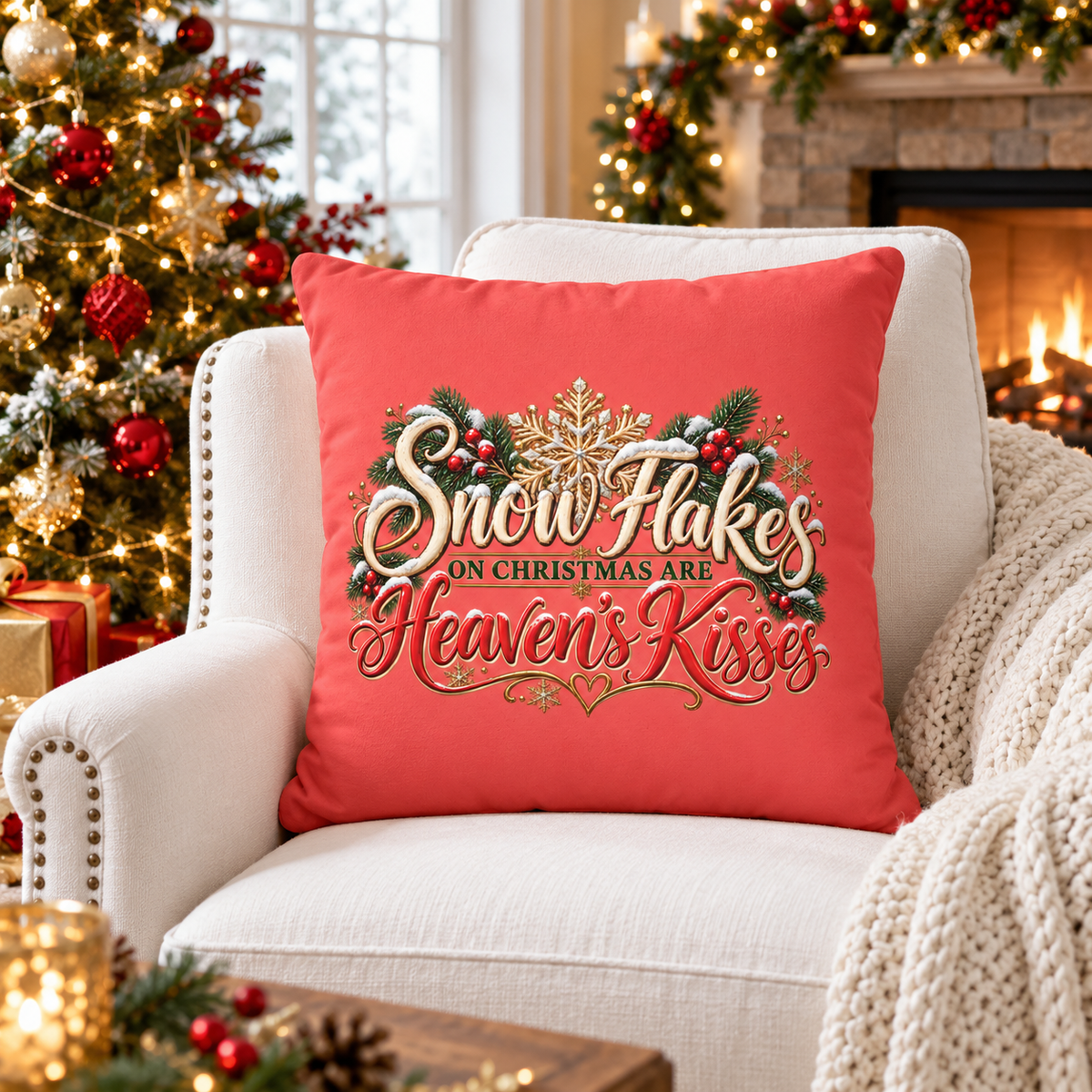 Snowflakes on Christmas Are Heavens Kisses -  Faux Suede Pillow Cover