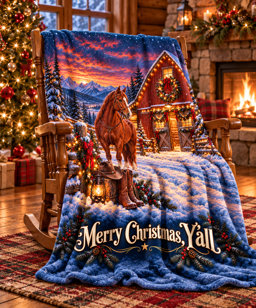 Merry Christmas Y'all -  Sherpa Fleece Blanket Holiday Decor