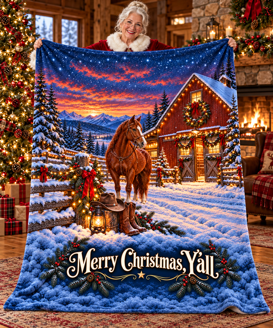 Merry Christmas Y'all -  Sherpa Fleece Blanket Holiday Decor