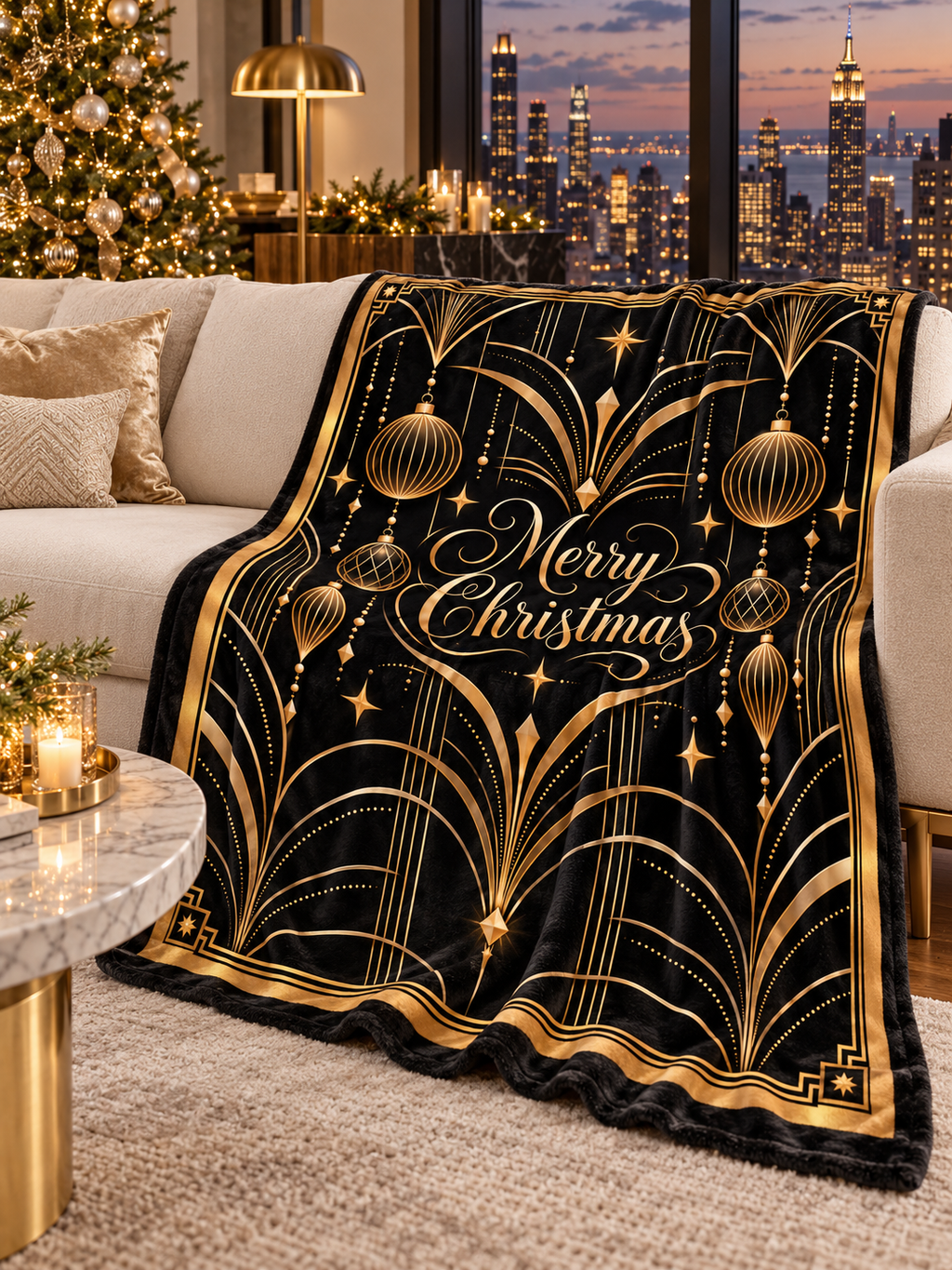 Merry Christmas  - Art Deco Sherpa Fleece Throw Blanket