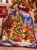 Christmas Woodland Animals Friends -  Sherpa Fleece Throw Blanket