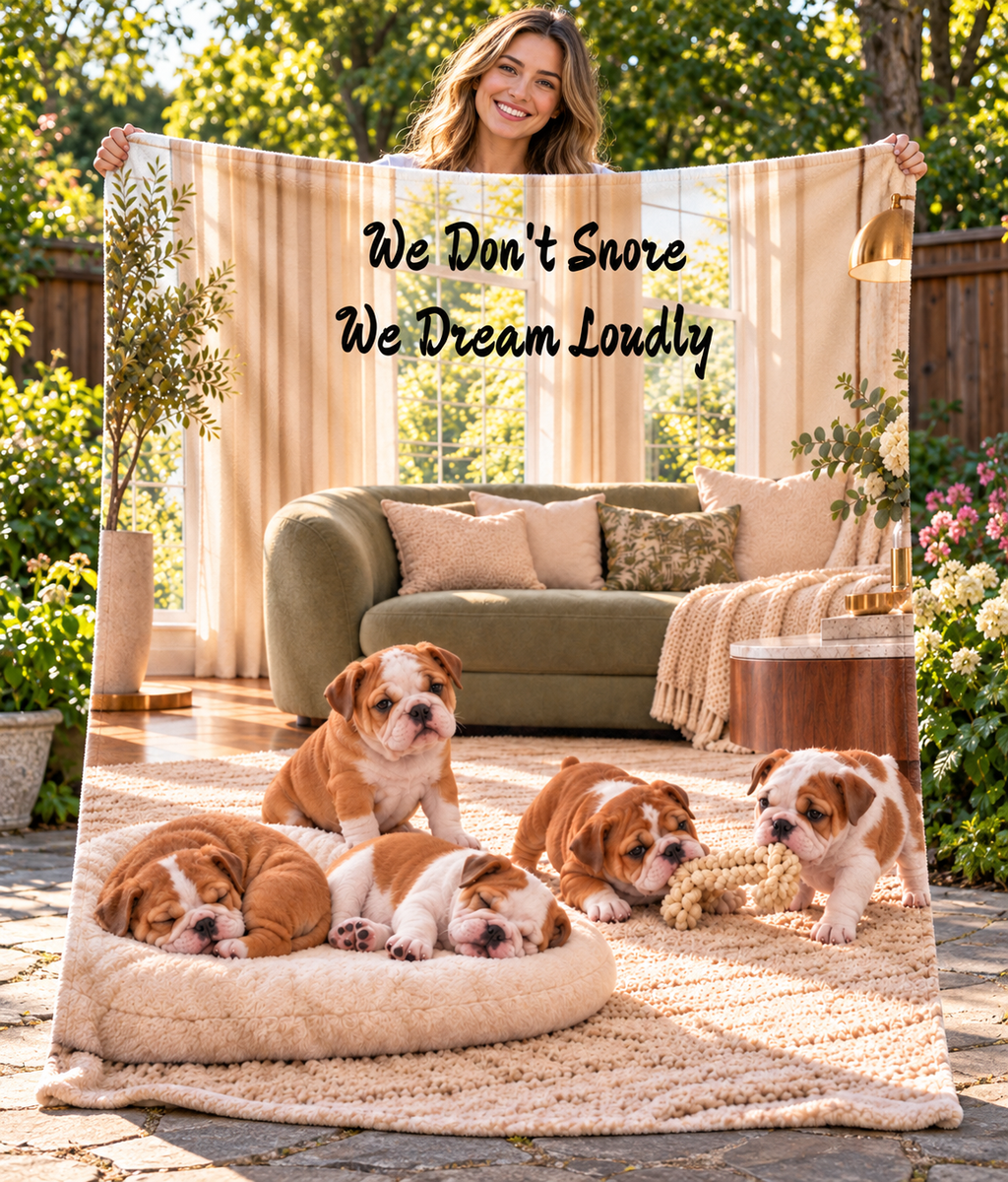 Personalize This Blanket - OLD ENGLISH BULL DOG PUPPIES, We Dont Snore We Dream Loudly - Supreme Sherpa Fleece Throw Blanket