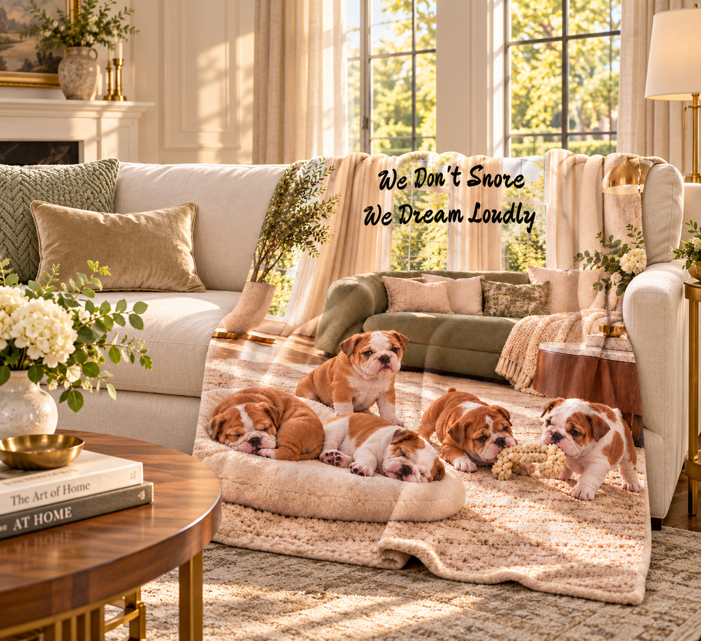 Personalize This Blanket - OLD ENGLISH BULL DOG PUPPIES, We Dont Snore We Dream Loudly - Supreme Sherpa Fleece Throw Blanket