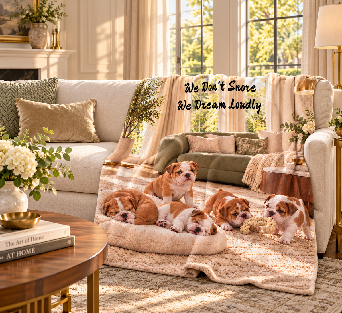 Personalize This Blanket - OLD ENGLISH BULL DOG PUPPIES, We Dont Snore We Dream Loudly - Supreme Sherpa Fleece Throw Blanket
