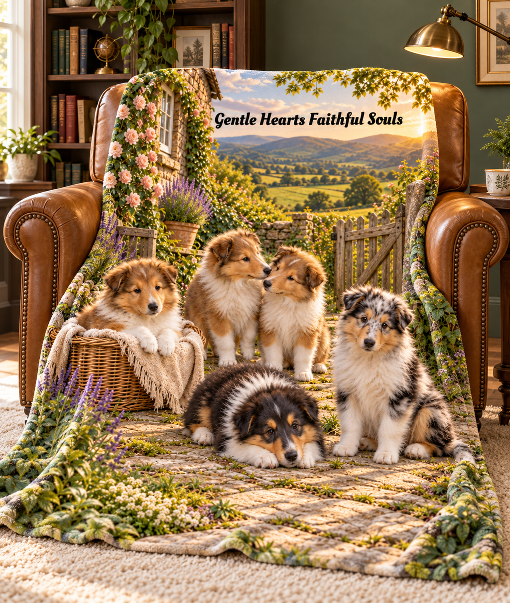 Personalize This Blanket - COLLIE PUPPIES, Gentle Hearts Faithful Souls - Deluxe Sherpa  Fleece Throw Blanket