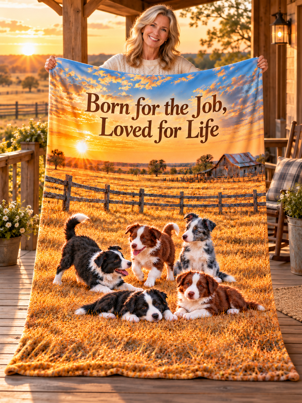 Personalize this blanket - BORDER COLLIE PUPPIES,  Born for the Job Loved for Life - Deluxe Sherpa Fleece Throw Blanket