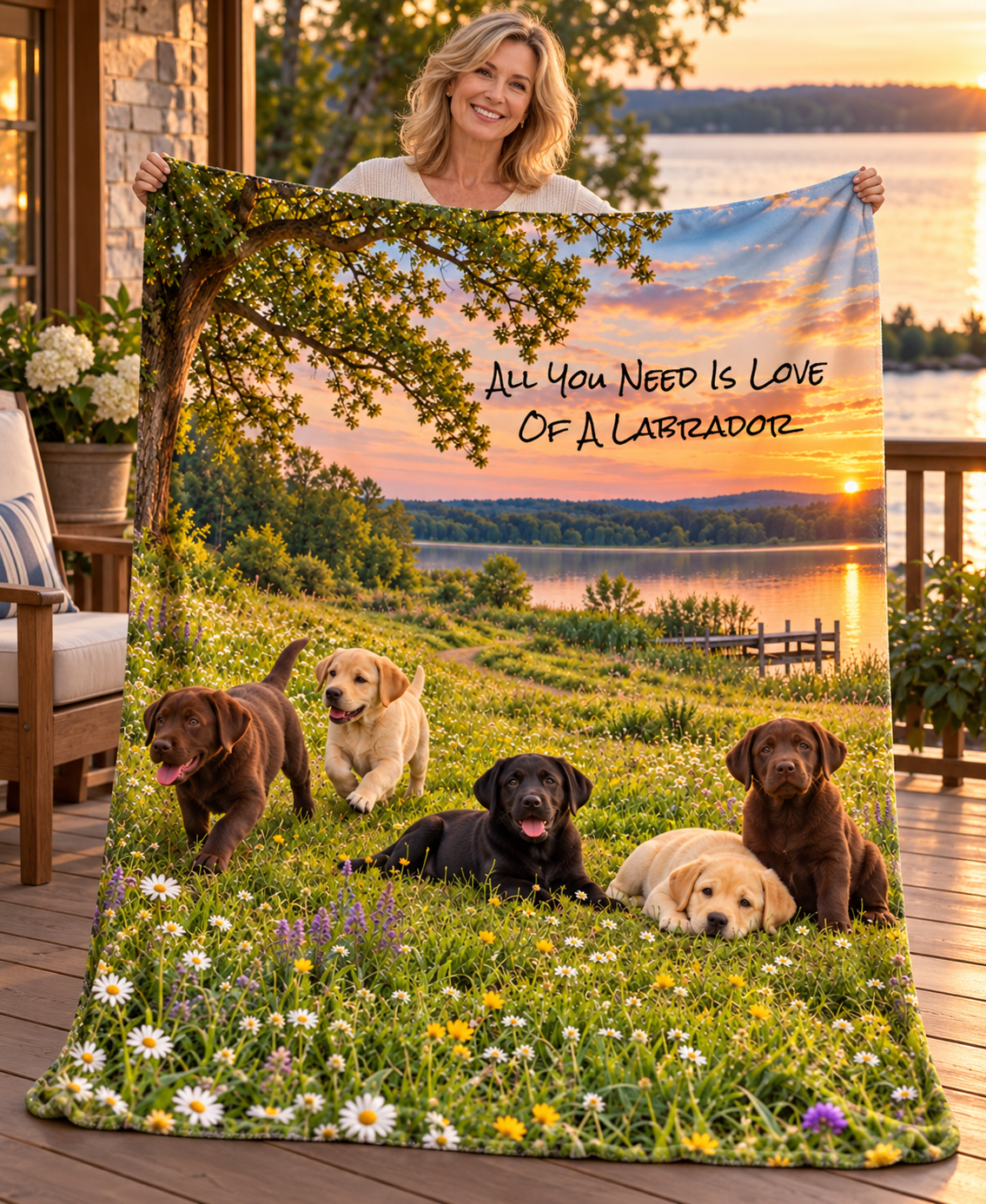 Personalize This Blanket - LABRADOR PUPPIES,  All You Need Is Love Of A Labrador - Deluxe Sherpa Throw Blanket