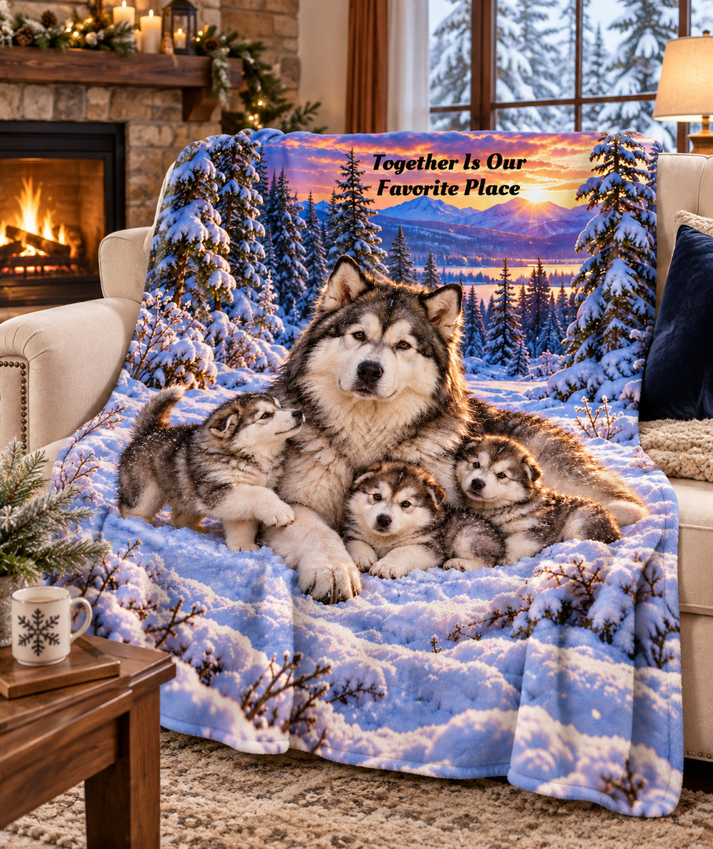 Personalize This Blanket - MALAMUTE PUPPIES, Together Is Our Favorite Place - Deluxe Sherpa Fleece Throw Blanket
