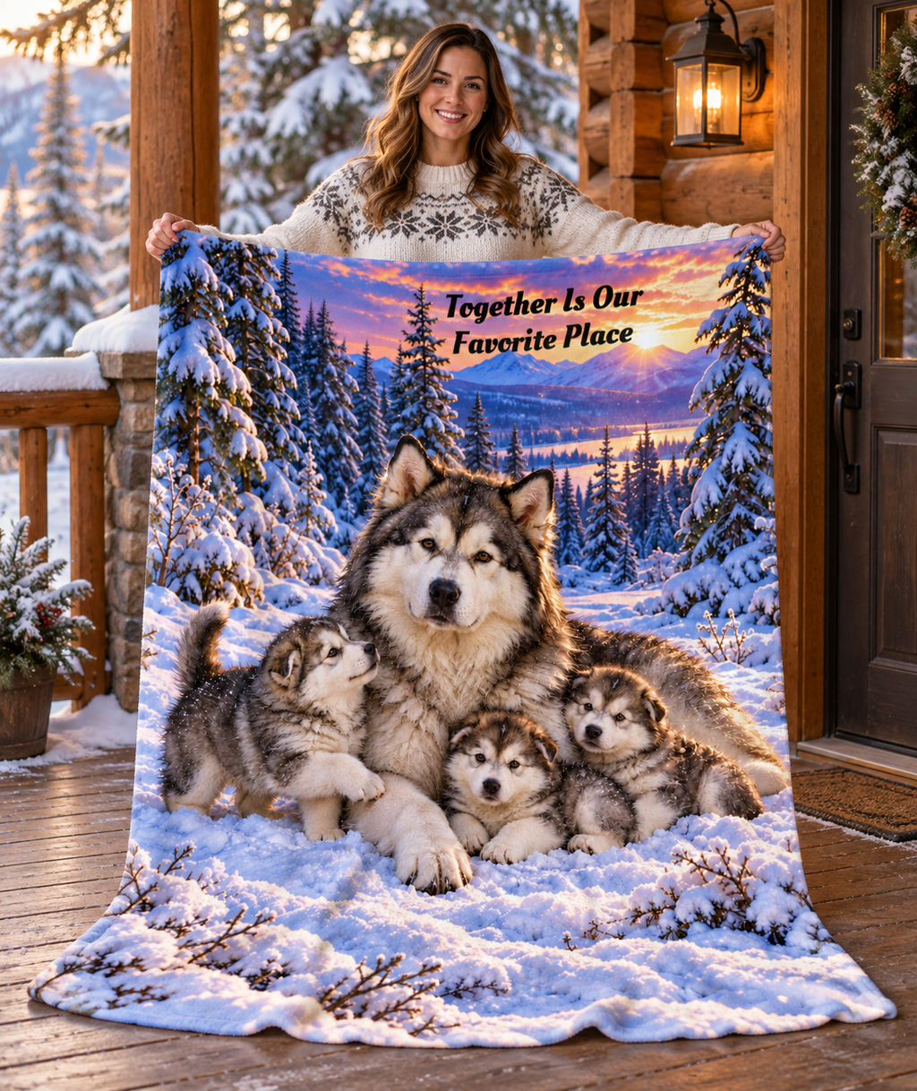 Personalize This Blanket - MALAMUTE PUPPIES, Together Is Our Favorite Place - Deluxe Sherpa Fleece Throw Blanket