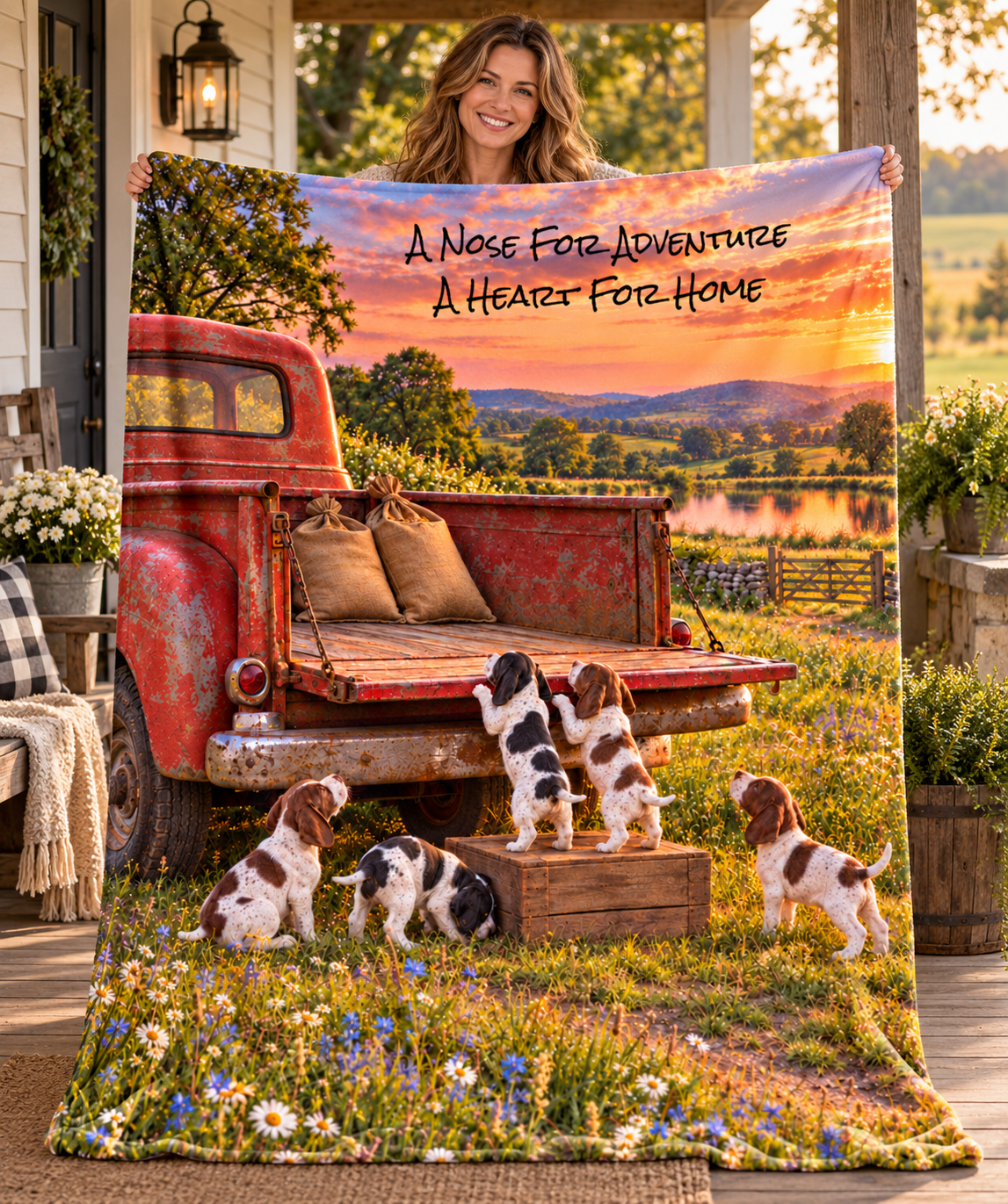 Personalize This Blanket - POINTER PUPPIES, A Nose For Adventure, A Heart For Home - Deluxe Serpa Throw Blanket