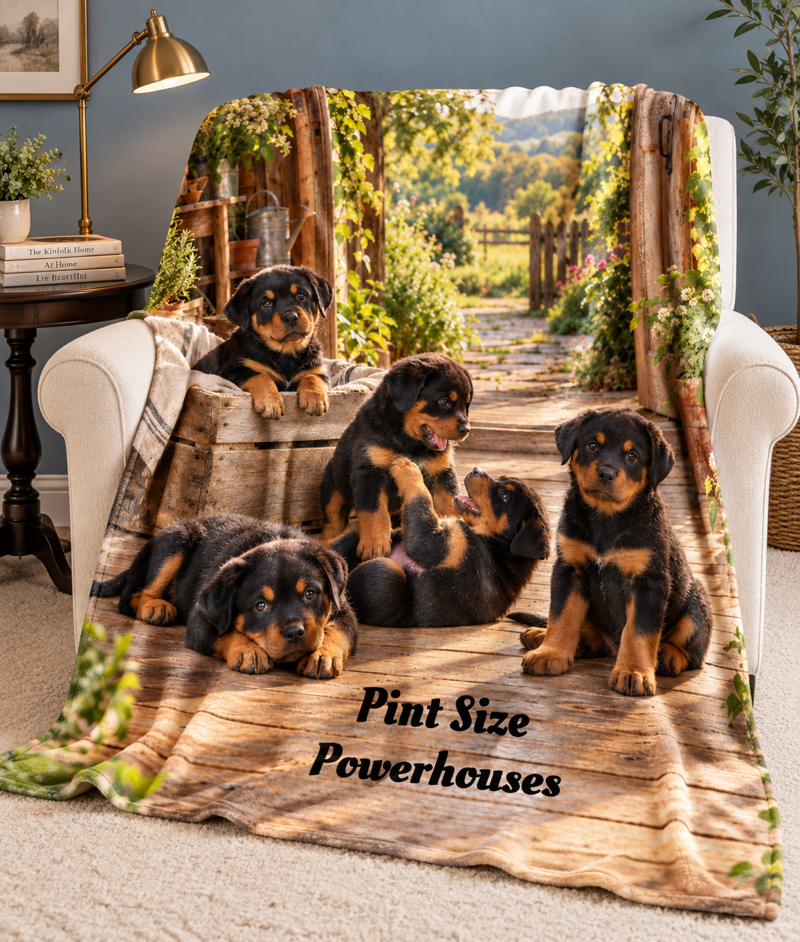 Personalize This Blanket - ROTTWEILER PUPPIES,  Pint Size Powerhouses - Deluxe Sherpa Fleece Throw Blanket