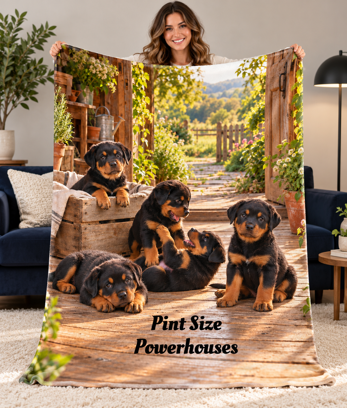 Personalize This Blanket - ROTTWEILER PUPPIES,  Pint Size Powerhouses - Deluxe Sherpa Fleece Throw Blanket