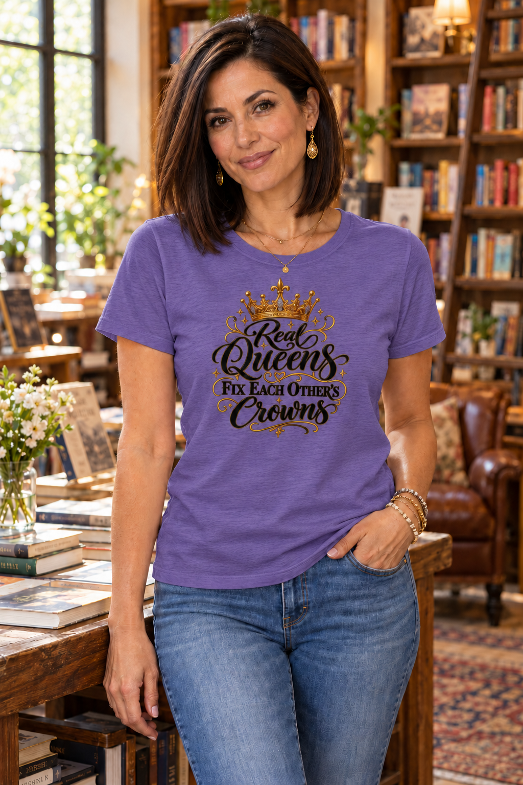 Light Weight Tri Blend Relaxed Fit Crew Neck Tee - Real Queens Fix Each Others Crowns