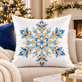 Blue Gold Ornate Snowflake Poly Velvet Pillow