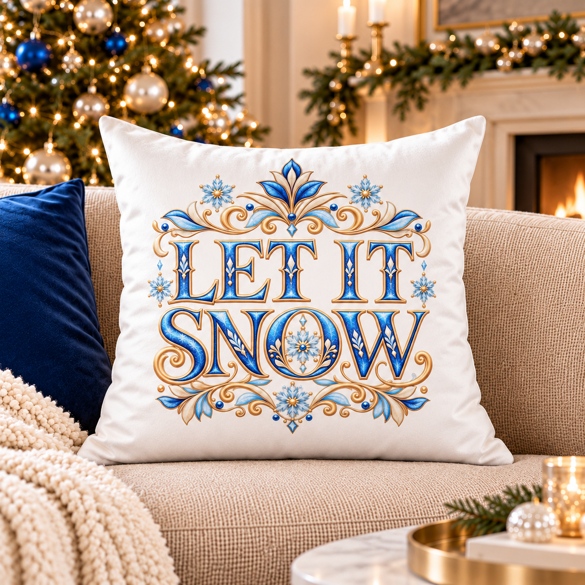 Let It Snow Snowflake Pillow | Winter Holiday Decor