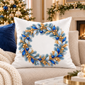 Blue and Gold Floral Wreath Pillow | Poly Velvet