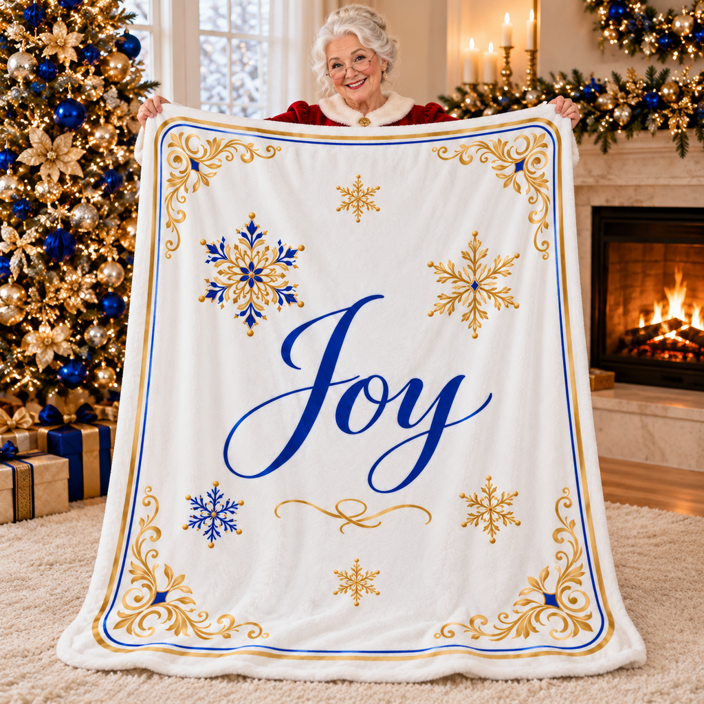 Joy Snowflake Christmas Fleece Blanket Decorative Throw