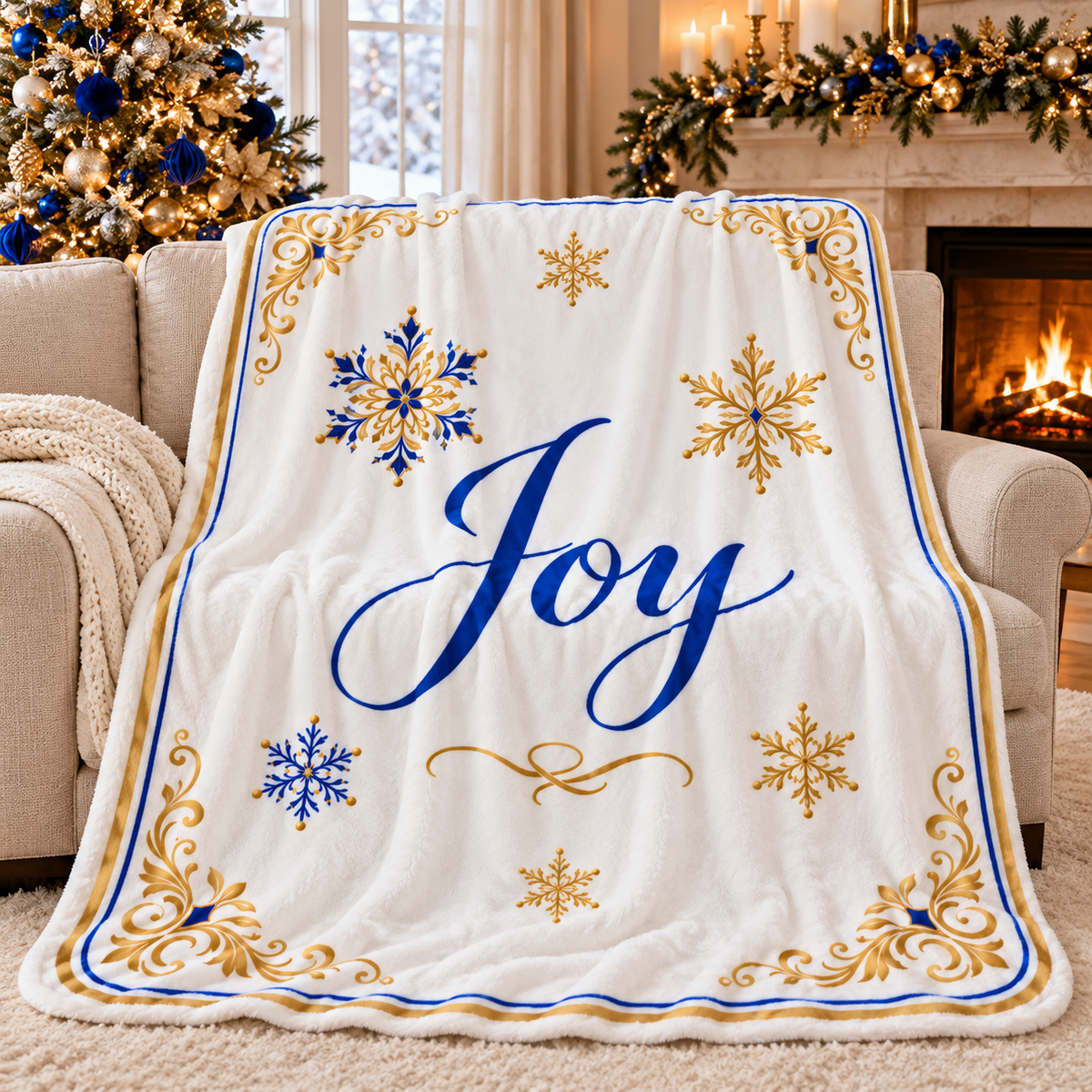 Joy Snowflake Christmas Fleece Blanket Decorative Throw