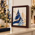 Framed Canvas Wall Art –Modern Blue and Gold Christmas Trees
