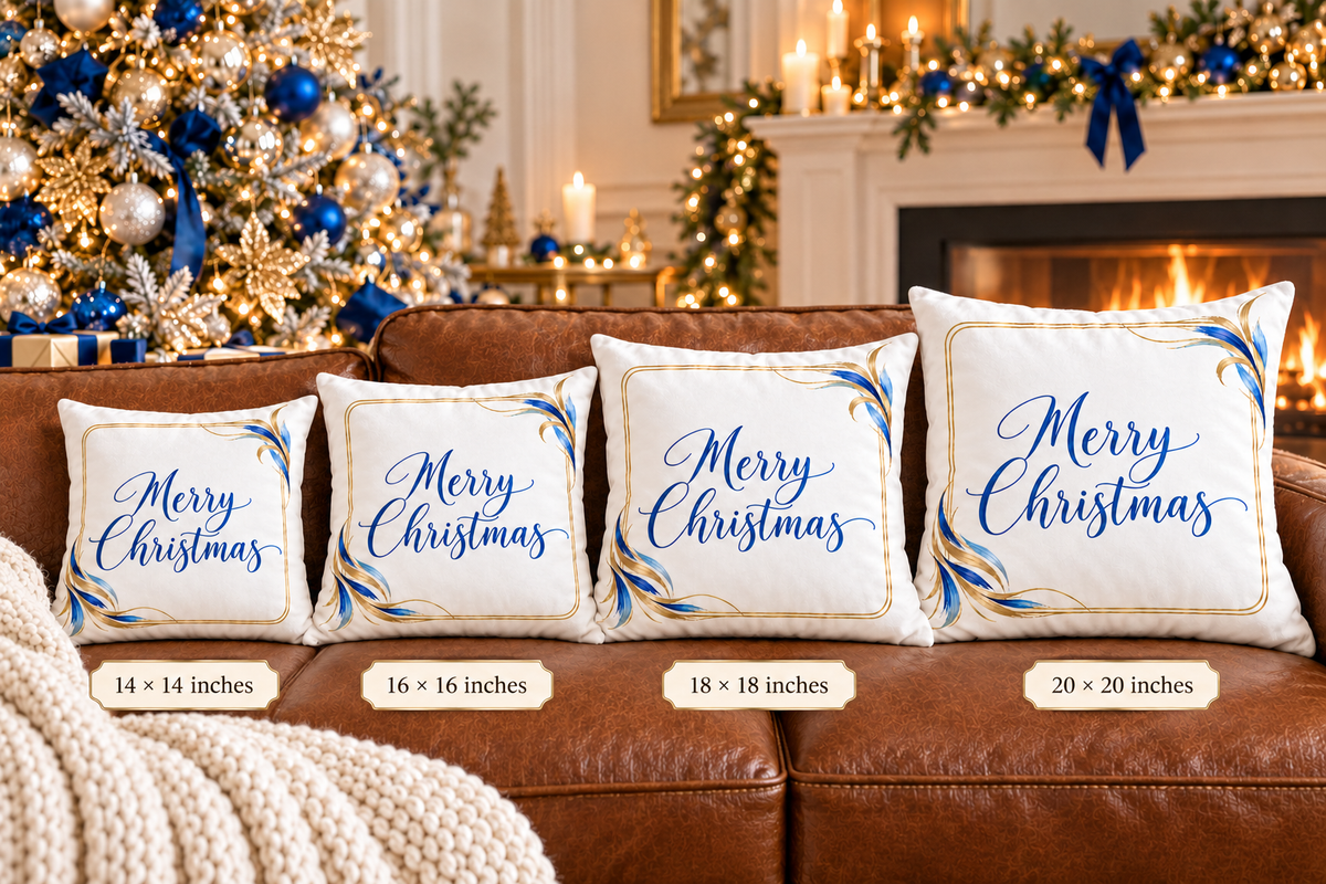 Blue Merry Christmas Faux Suede Pillow Cover