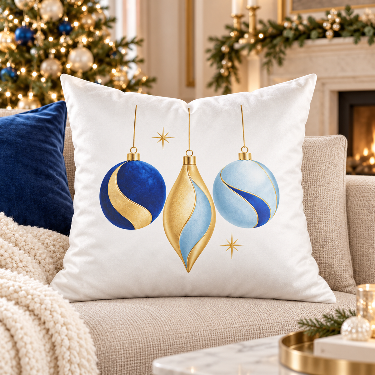 Christmas Ornament Faux Suede Square Pillow Cover