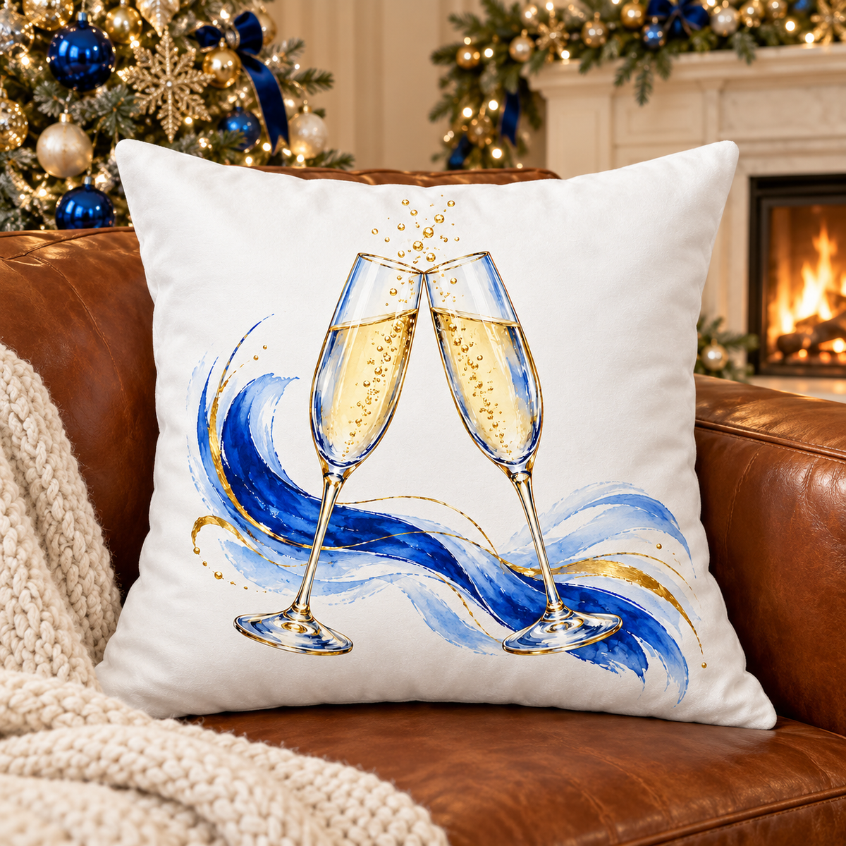 Champagne Celebration Faux Suede Square Pillow Cover