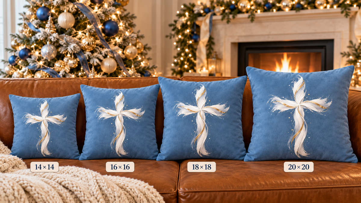 White and Gold Cross Faux Suede Pillow Cover