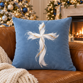 White and Gold Cross Faux Suede Pillow Cover