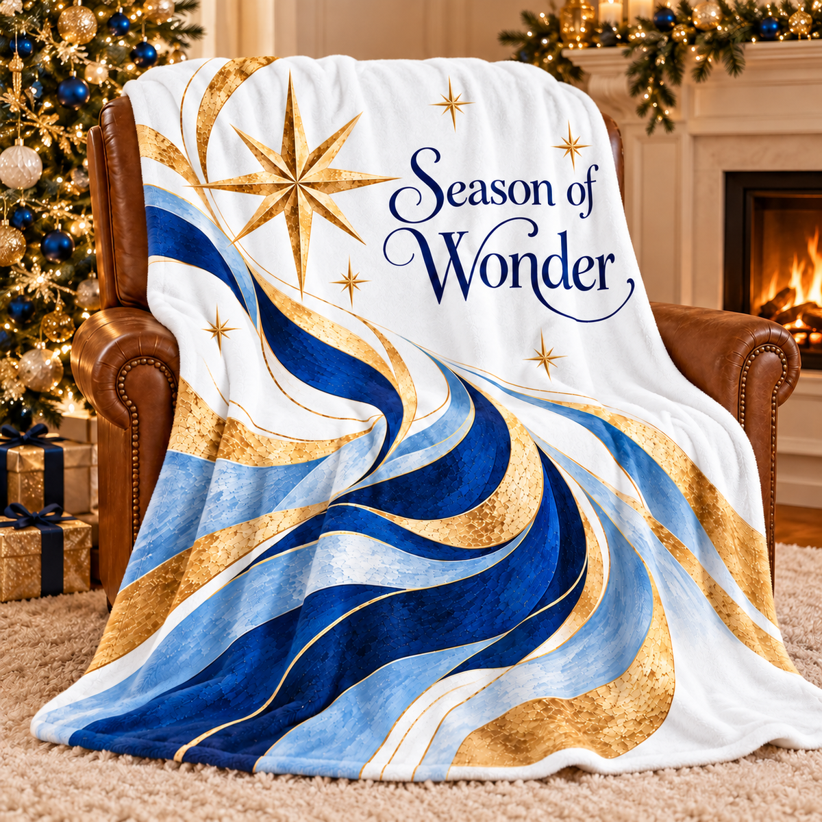 Season of Wonder Starburst Design Fleece Throw Blanket