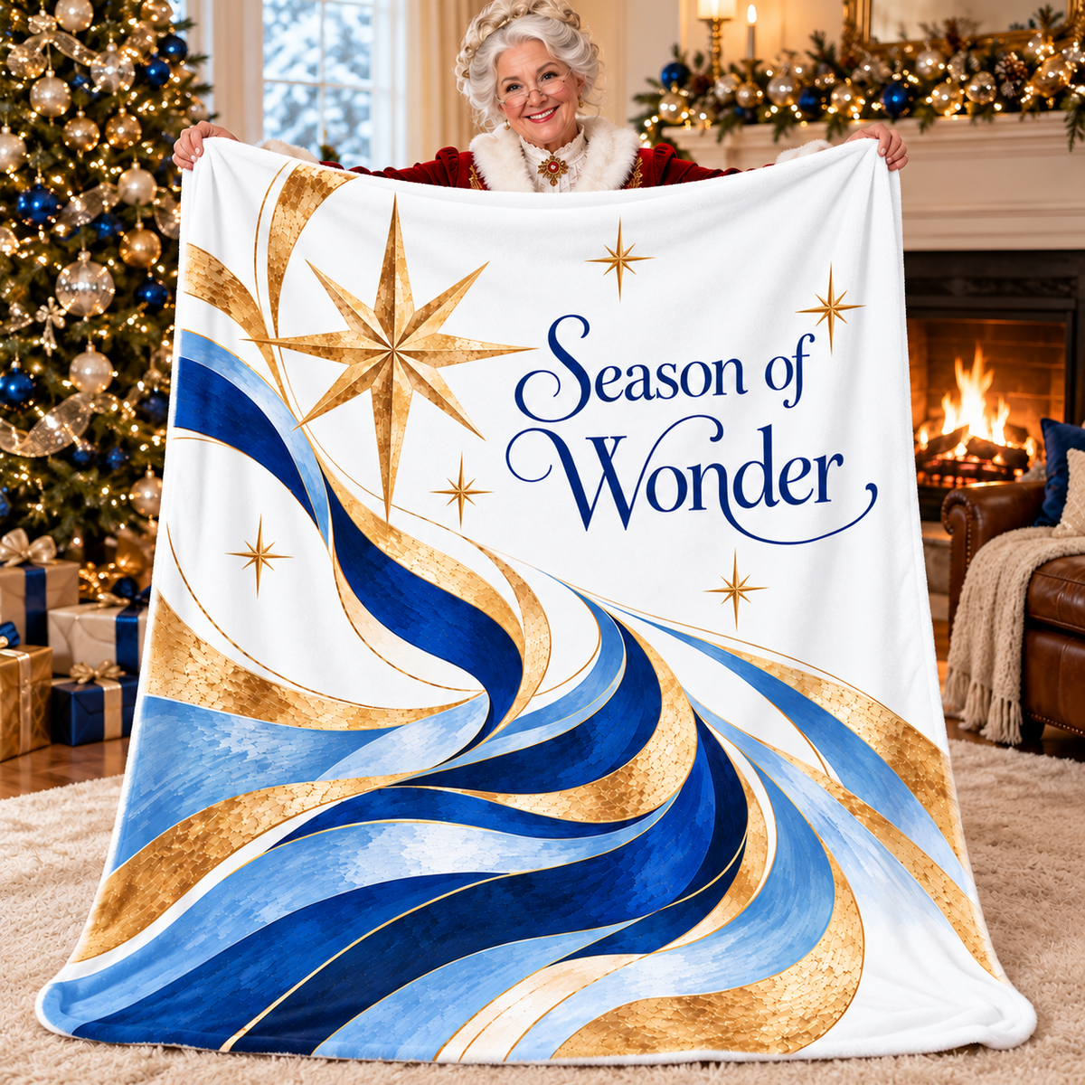 Season of Wonder Starburst Design Fleece Throw Blanket