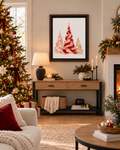 Red and Pink Christmas Tree Trio Framed Canvas