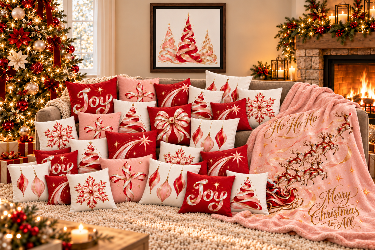 Pink Candy Cane Cross Faux Suede Square Pillow Cover