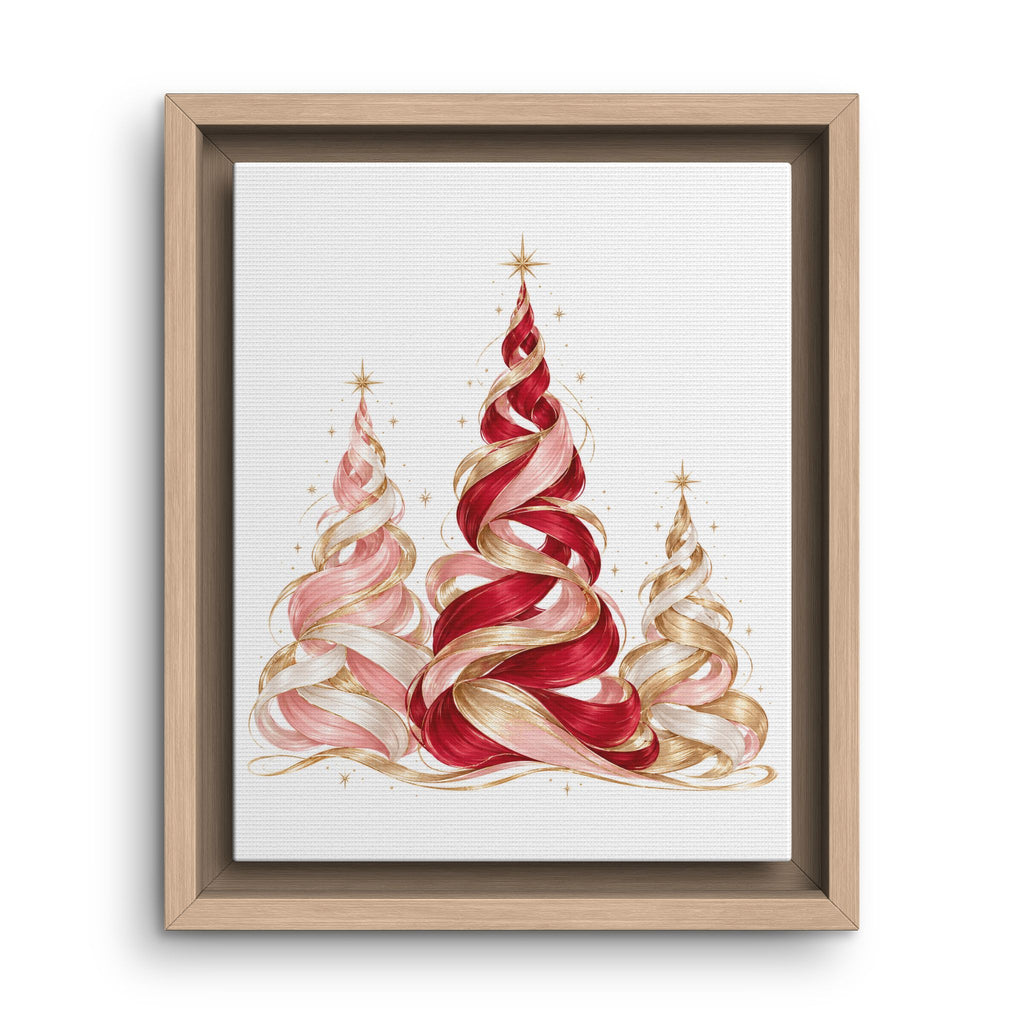 Red and Pink Christmas Tree Trio Framed Canvas