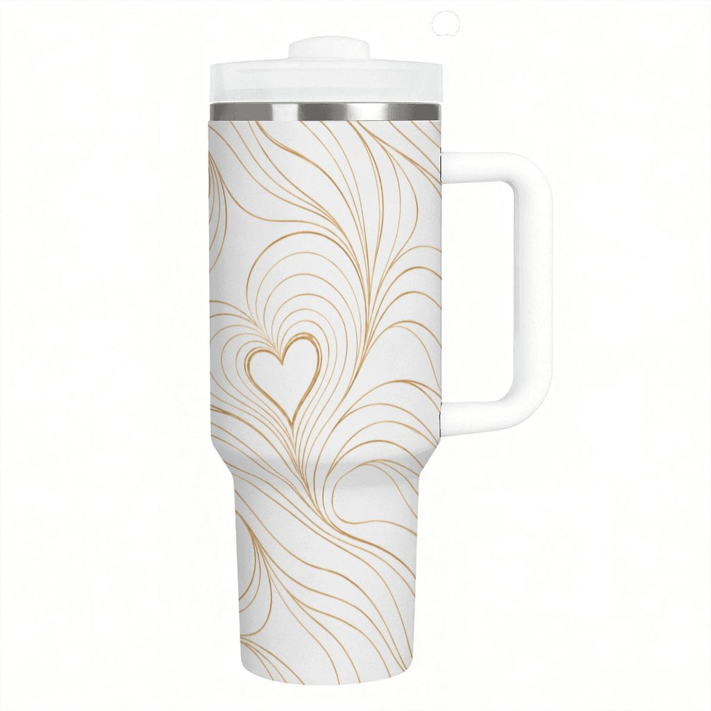 Echoing Hearts Gold Champagne White - 40oz Tumbler with Handle and Straw (Made in USA)
