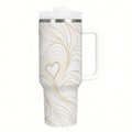 Echoing Hearts Gold Champagne White - 40oz Tumbler with Handle and Straw (Made in USA)