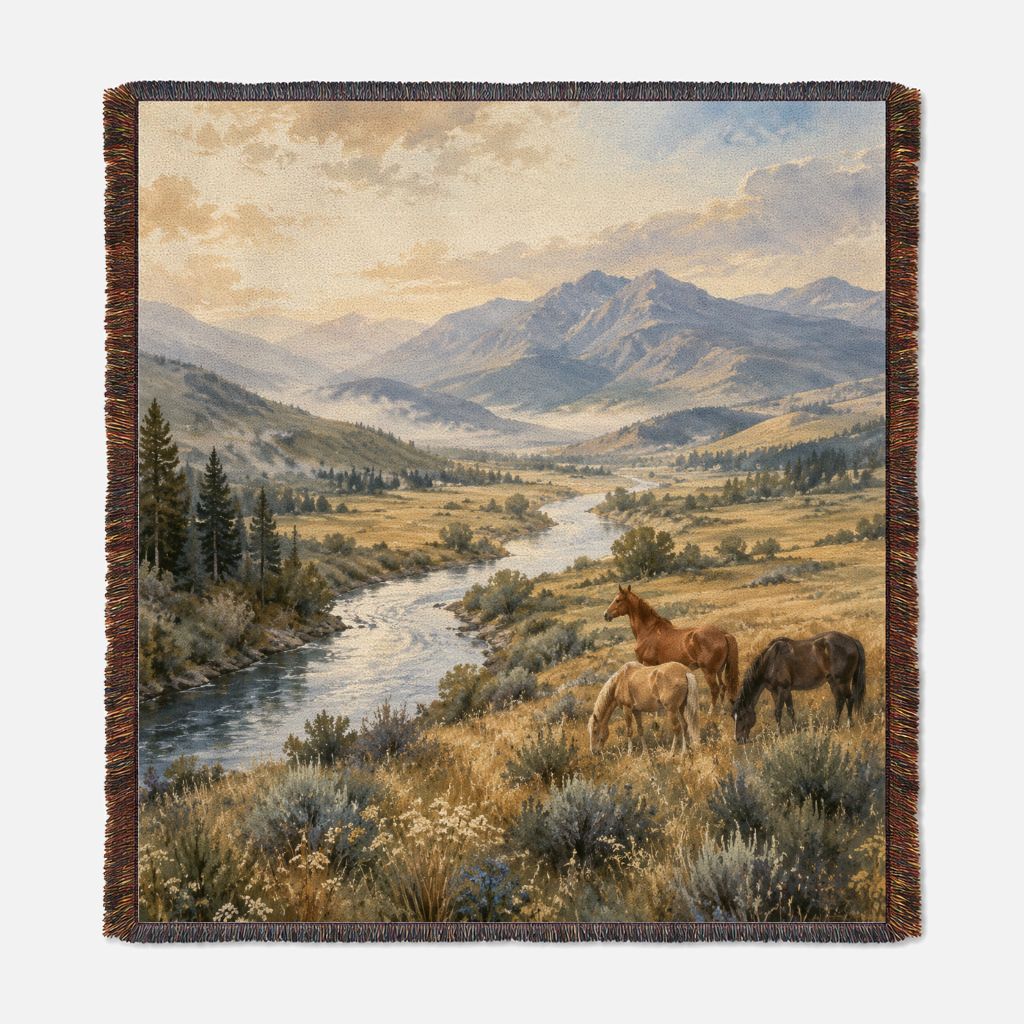 Montana Valley Horses - Woven Blanket Tapestry Throw 54" x 60"