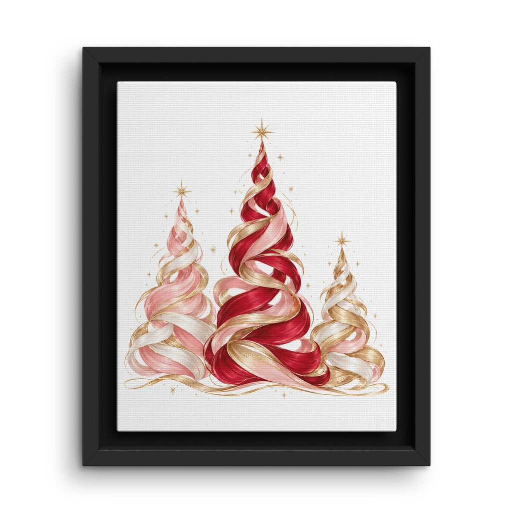Red and Pink Christmas Tree Trio Framed Canvas