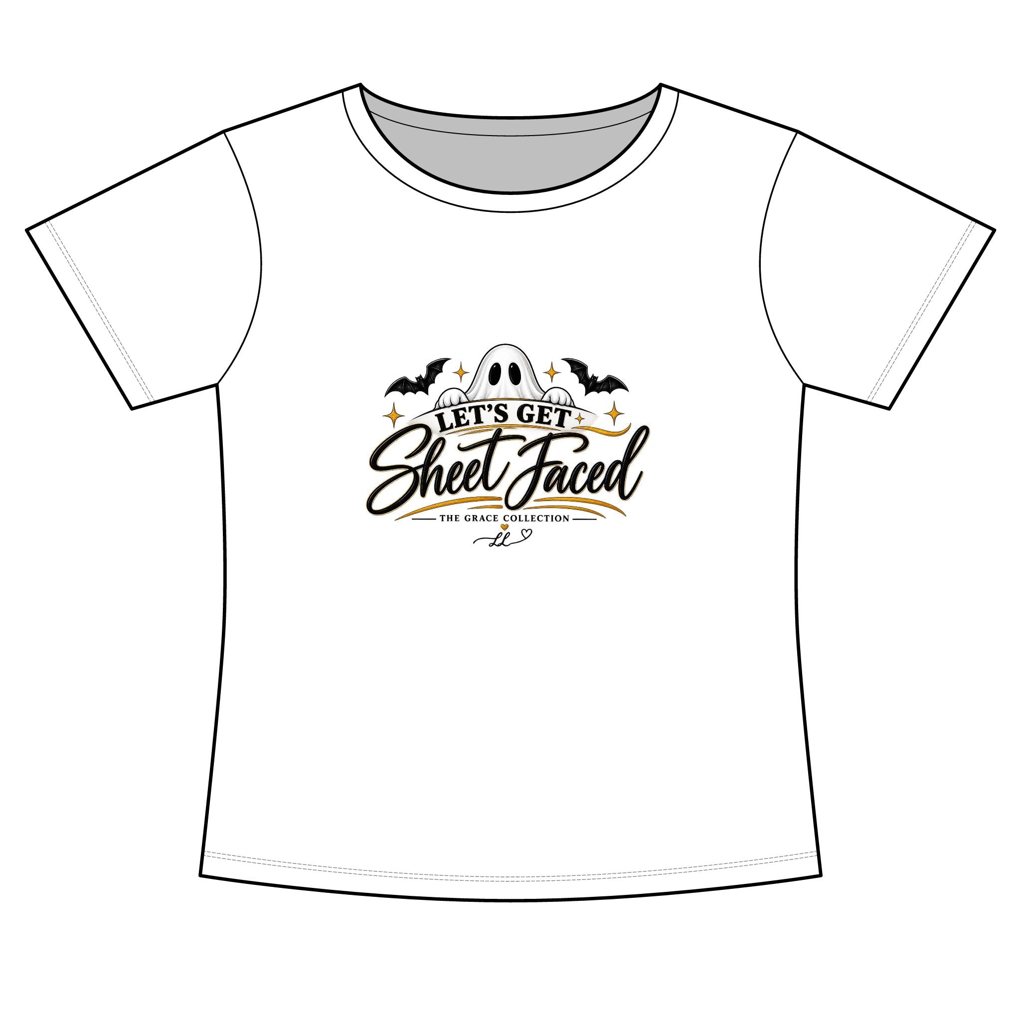 "Let’s Get Sheet Faced"  Halloween T-Shirt — Women’s Slim Fit Ghost Tee