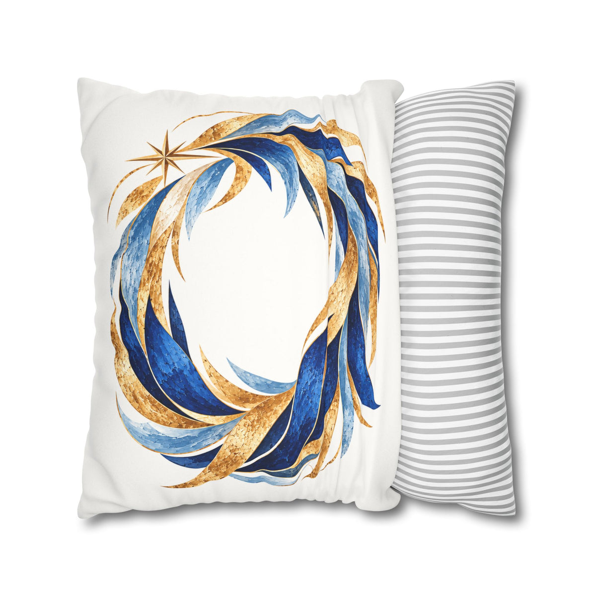 Blue and Gold Abstract Coastal Faux Suede Square Pillow Cover