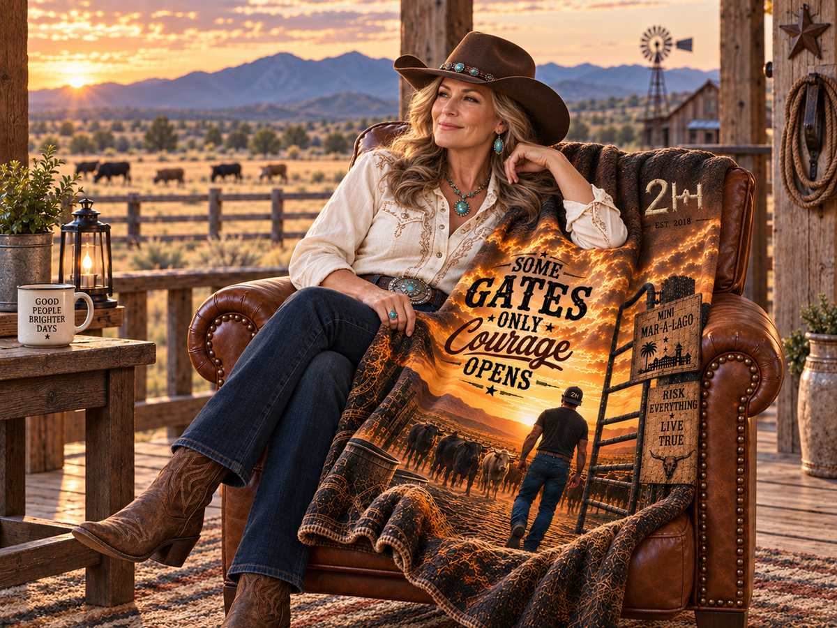 Some Gates Only Courage Opens Blanket | Sherpa Fleece Western Sunset