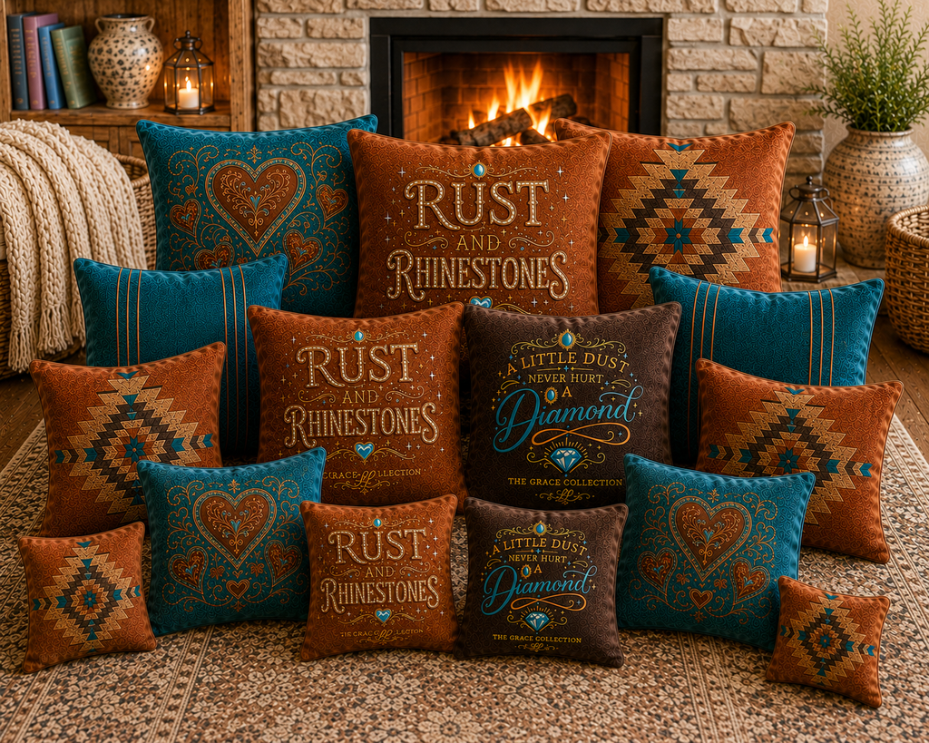Teal Faux Suede Square Pillow with Gold Stripes — Decorative Throw Cushion