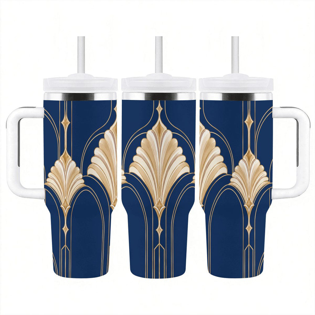 Art Deco Midnight Navy - 40oz Tumbler with Handle and Straw (Made in USA)