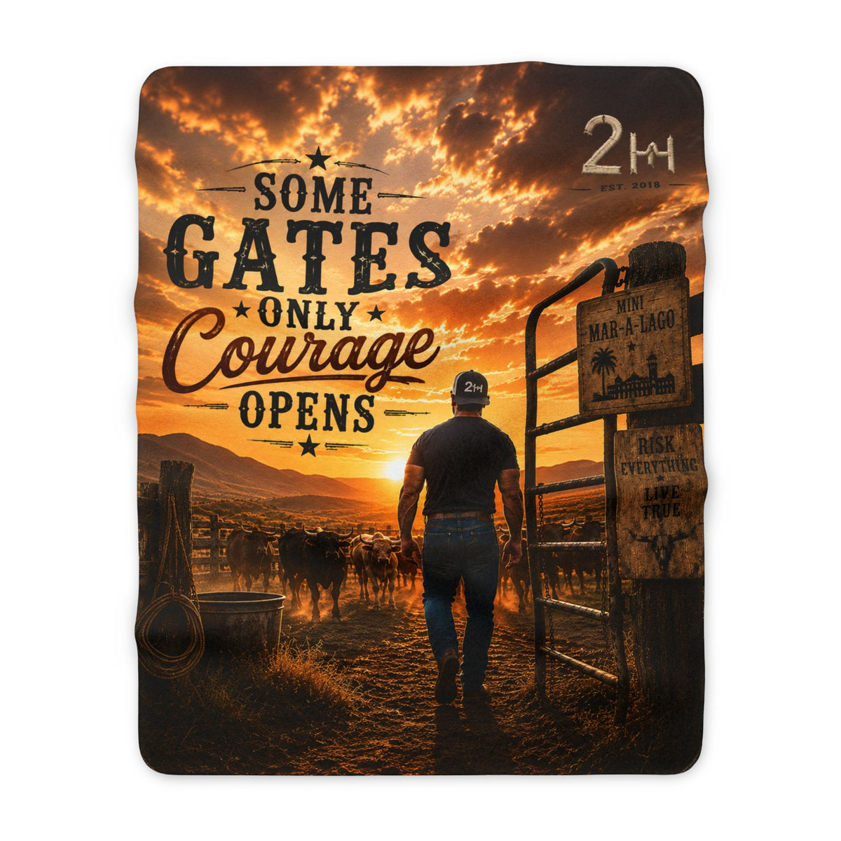 Some Gates Only Courage Opens Blanket | Sherpa Fleece Western Sunset