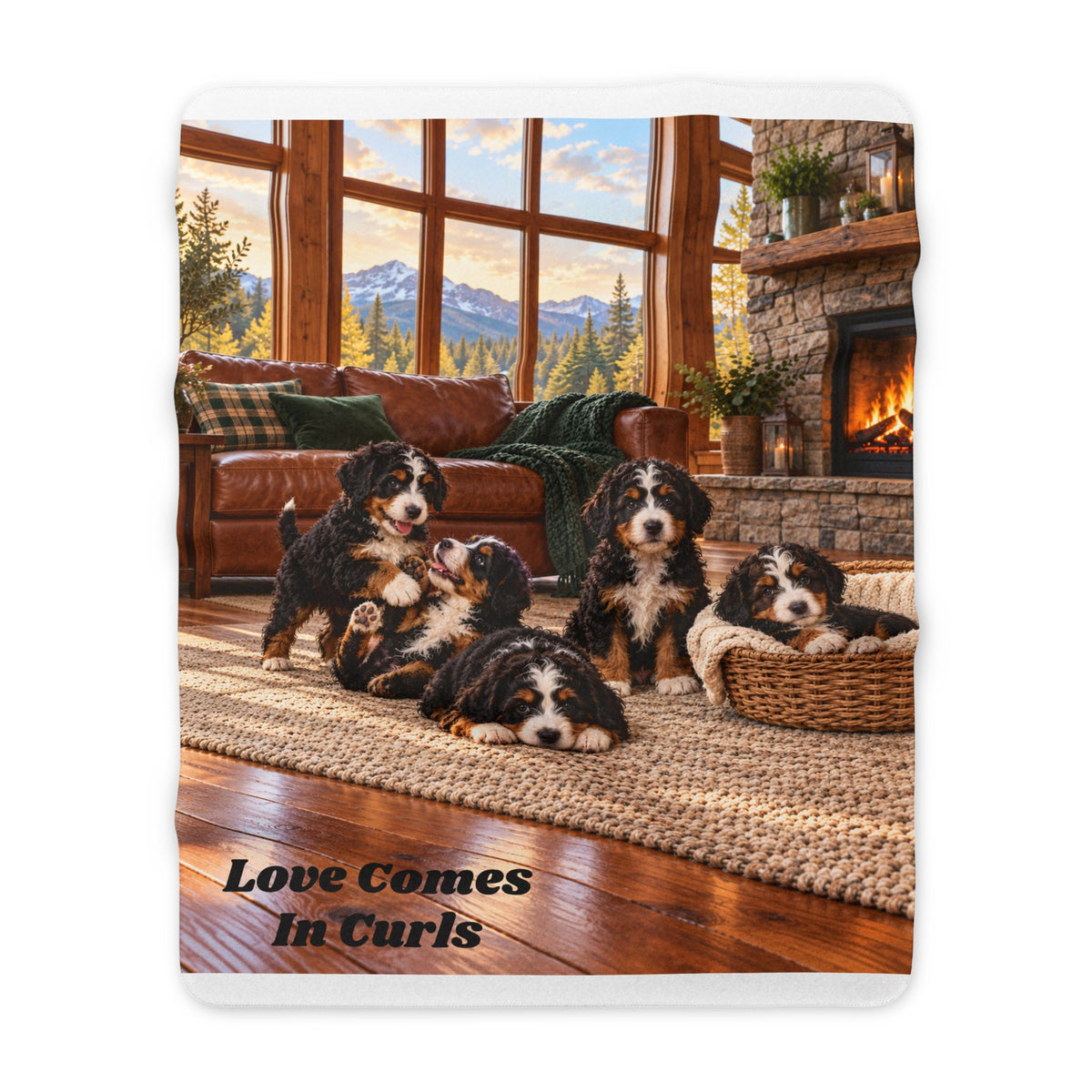 Personalize This Blanket - BERNEDOODLE PUPPIES,  Love Comes in Curls - Deluxe Sherpa Fleece Throw Blanket