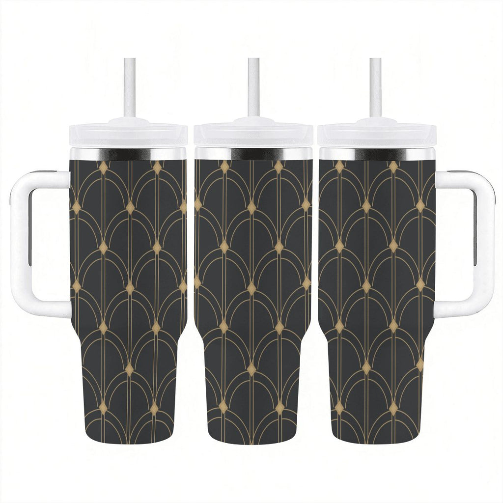 Black and gold Grand Hotel Arches - 40oz Tumbler with Handle and Straw (Made in USA)