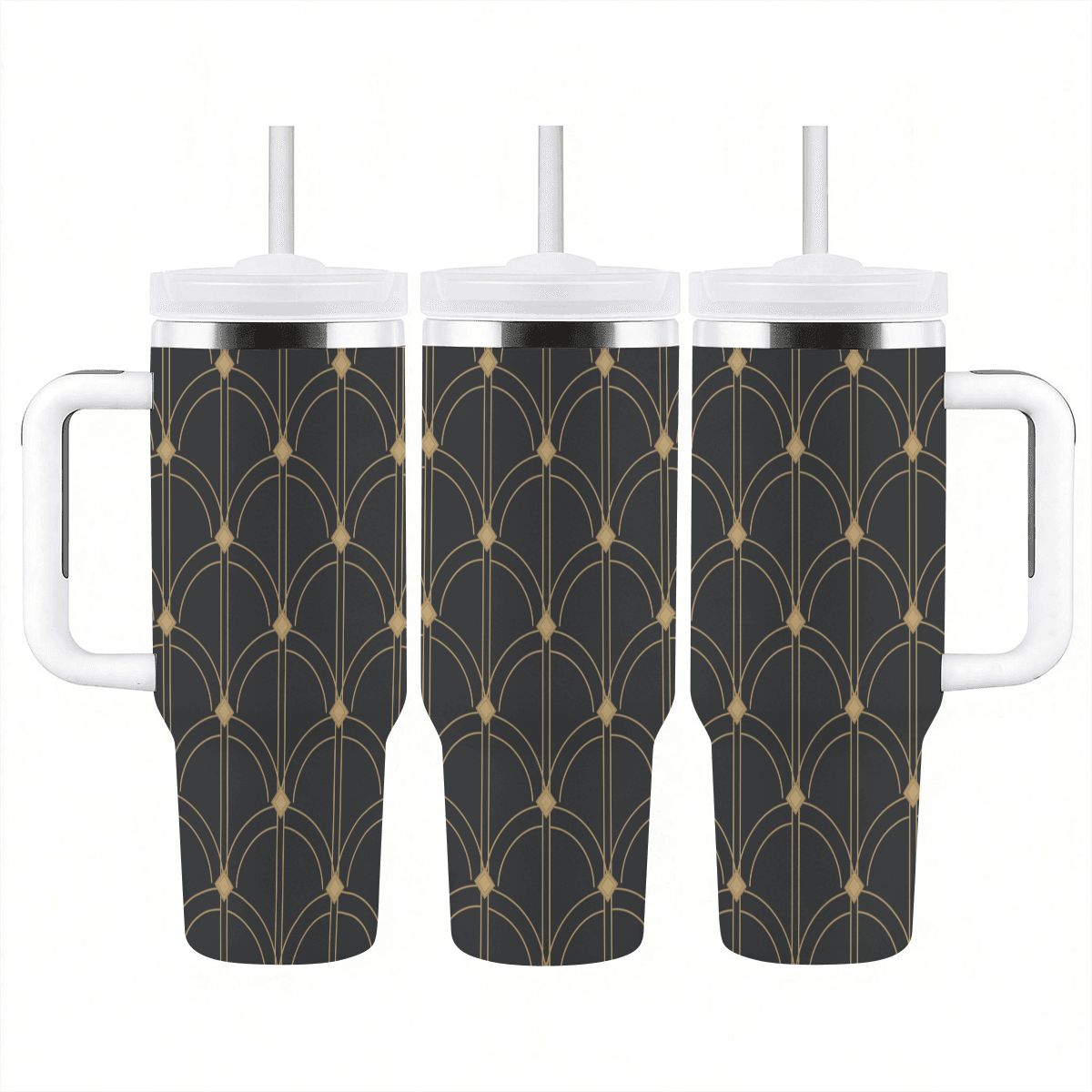 Black and gold Grand Hotel Arches - 40oz Tumbler with Handle and Straw (Made in USA)