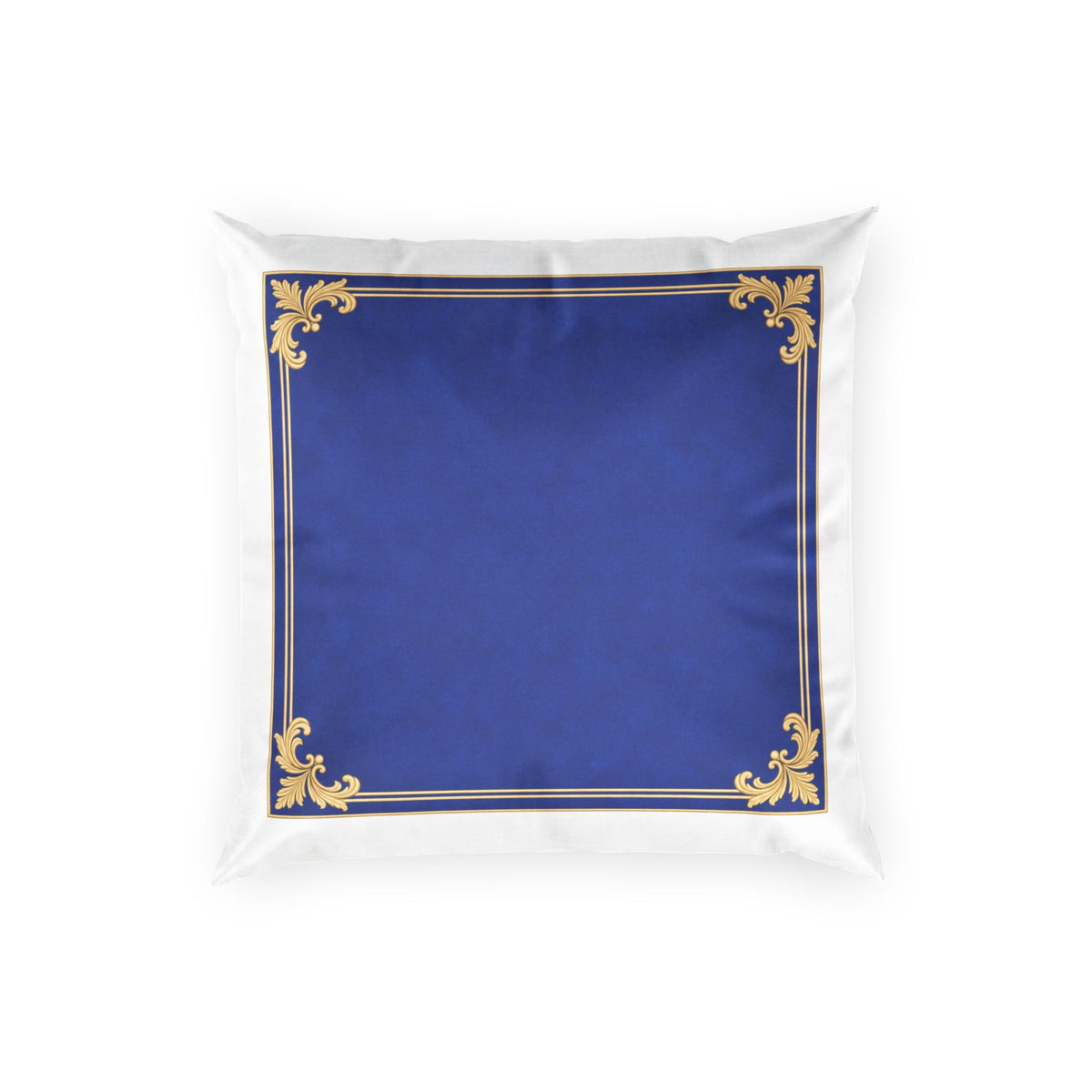 Royal Blue Gold Ornate Border Poly Velvet Pillow
