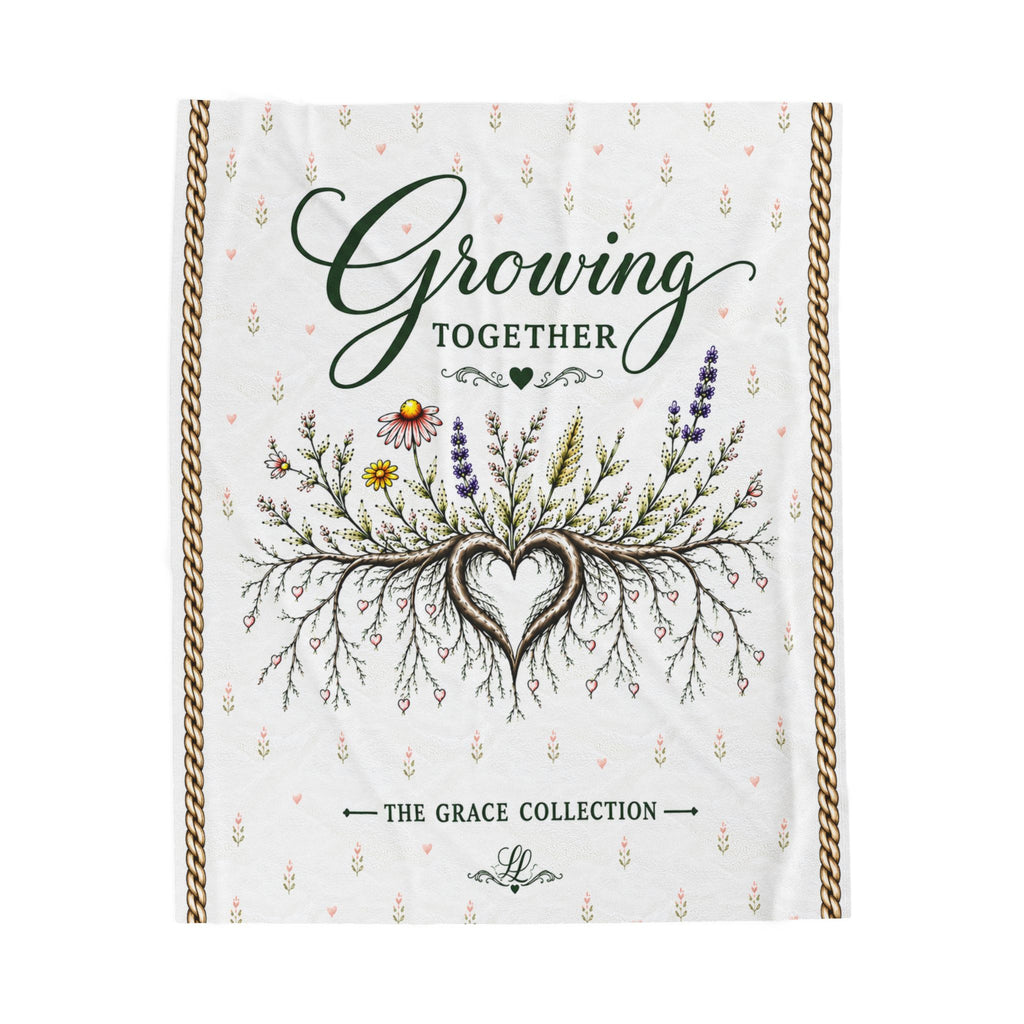 "Growing Together " Velveteen Plush Blanket – Floral Heart Roots Cozy Throw