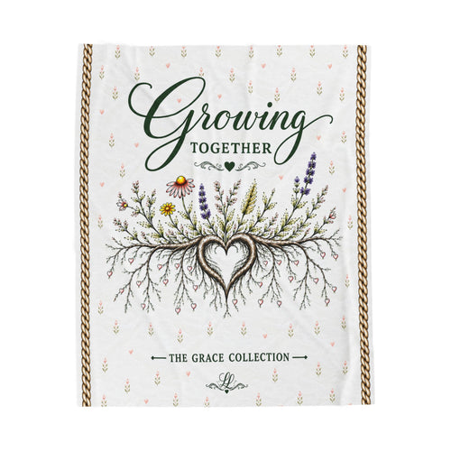 "Growing Together " Velveteen Plush Blanket – Floral Heart Roots Cozy Throw
